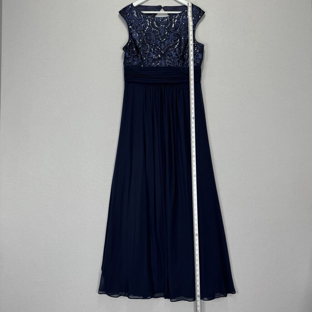 Eliza J Sequin Embroidered Chiffon Formal Gown Womens 12 Navy Maxi Dress Evening - Picture 13 of 16